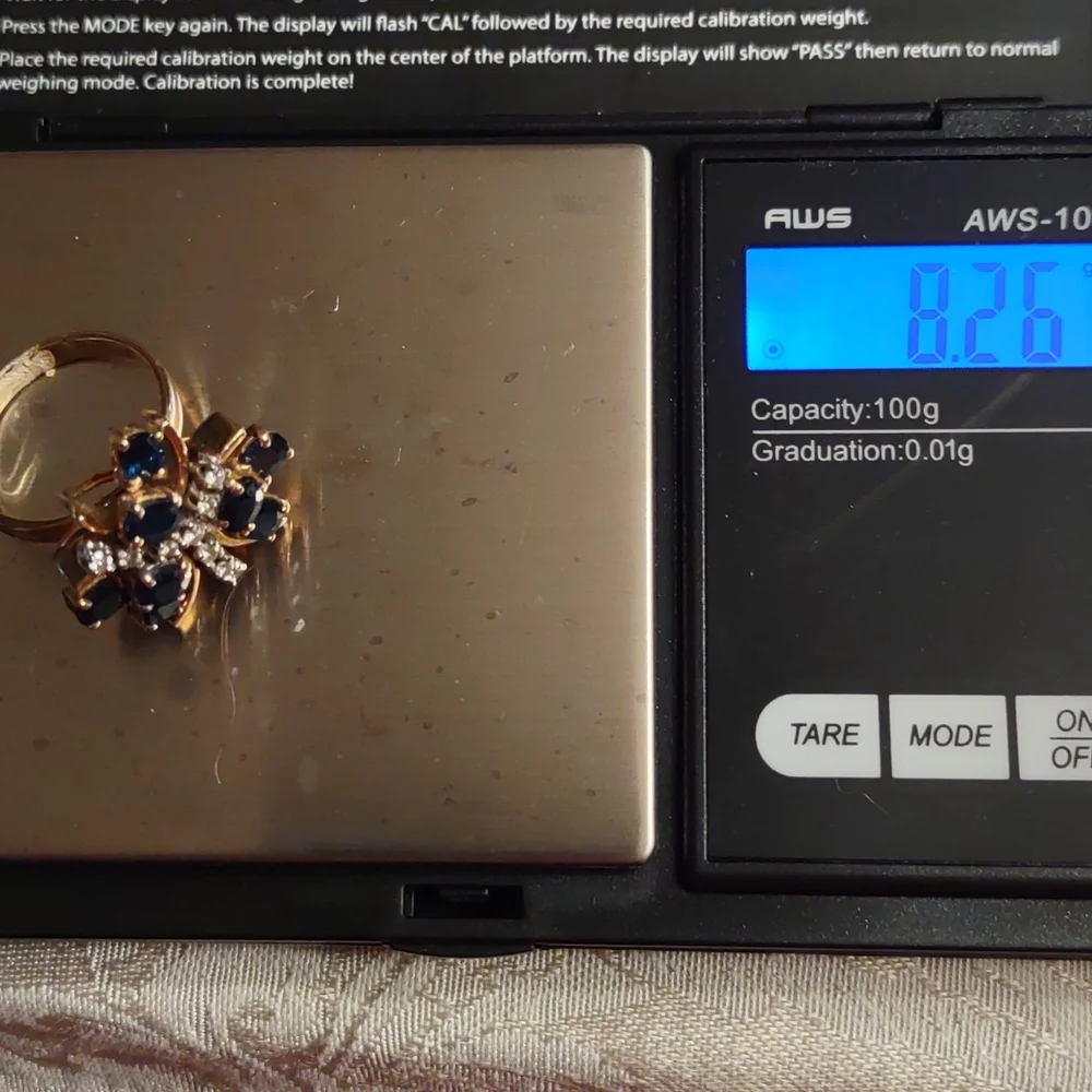 Blue sapphire And diamond ring 14 kt yellow gold - Picture 4 of 12